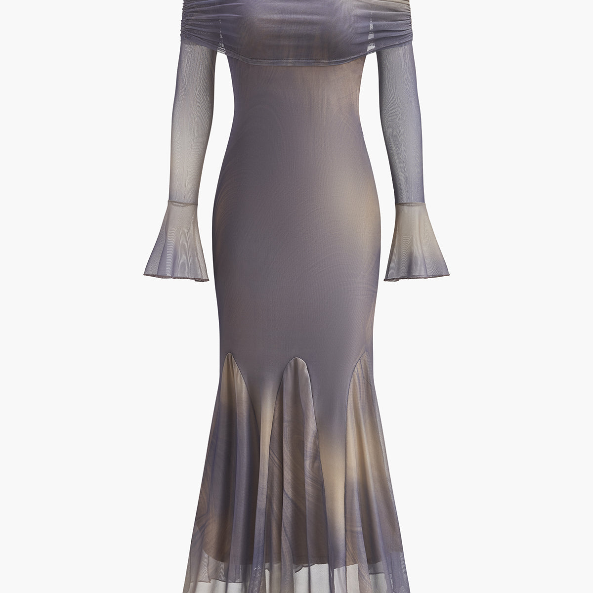 Şık Düşük Omuz Elbise ile Zarif Çan Kollu