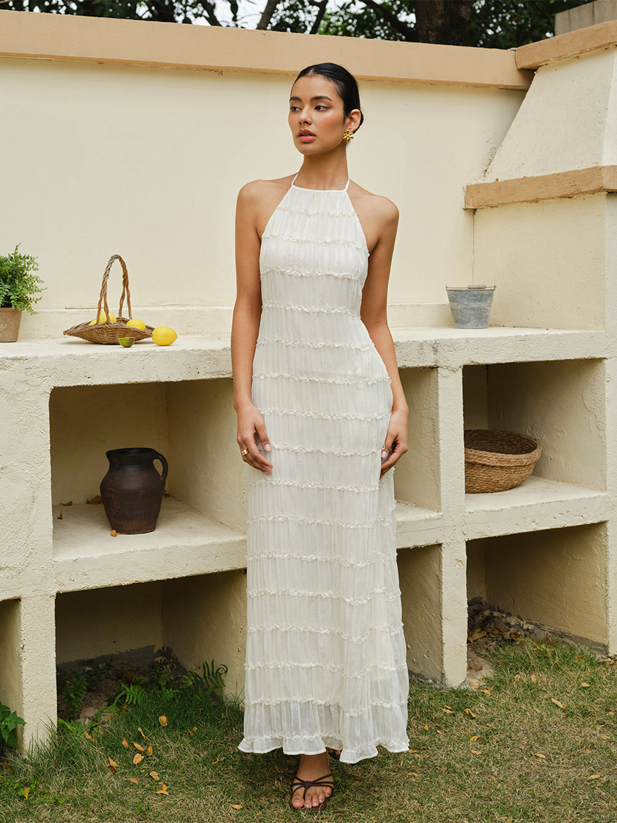 Olyssa Halter Askılı Sırt Fırfırlı Elbise