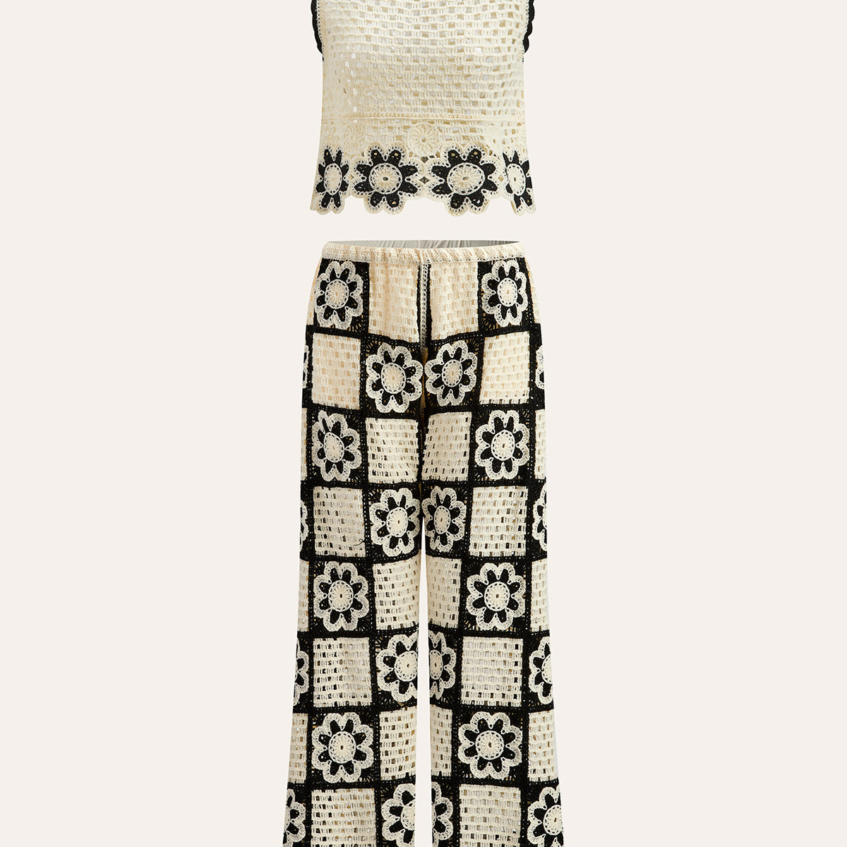 Kroşe Çiçekli Üst ve Pantolon Takımı