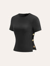 Yanı Kesik Metal Detaylı Fermuarlı T-Shirt