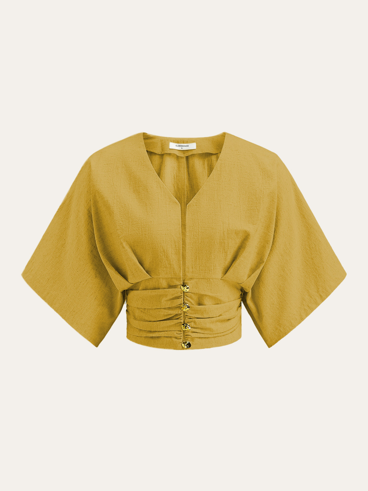 Pamuk ve Keten Kimono Kol Düğmeli Üst