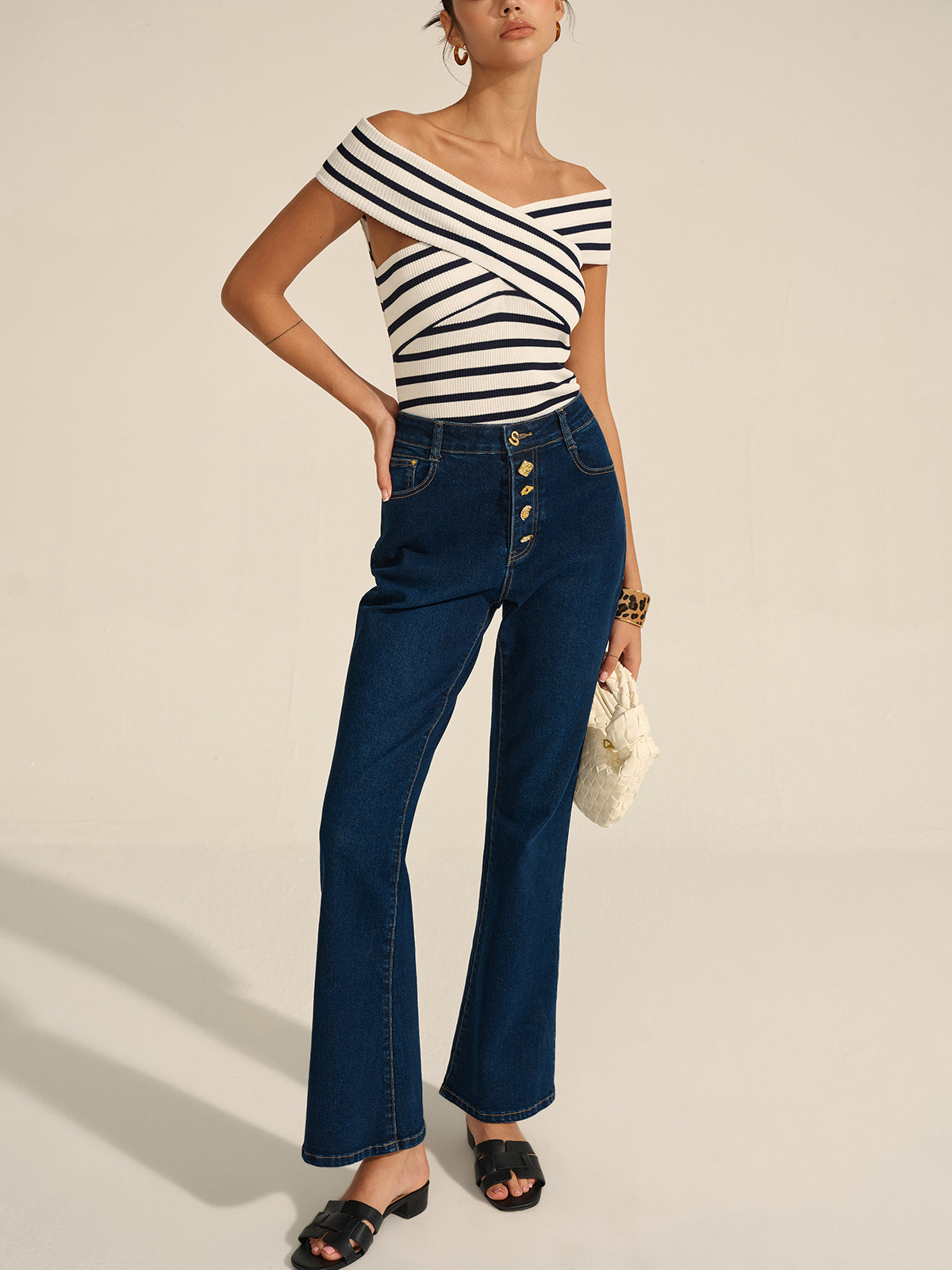 Denim Metal Dekorlu İspanyol Paça Pantolon