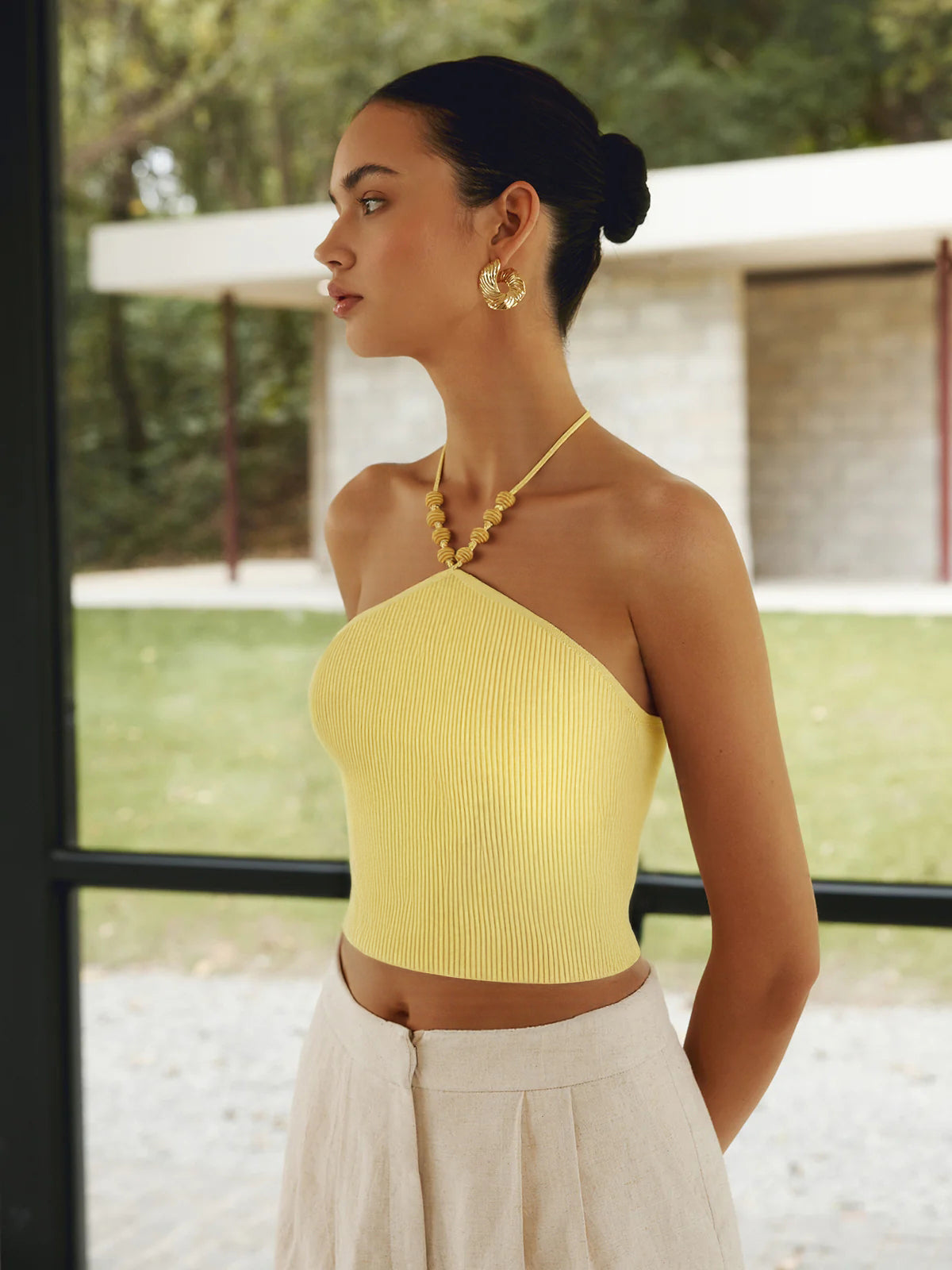 Nervürlü Örgü Halter Crop Top