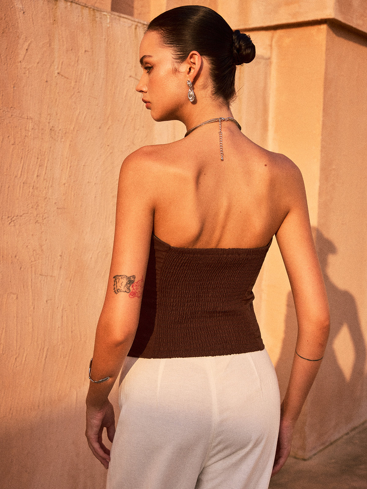 Dantelli Düğmeli Straplez Üst