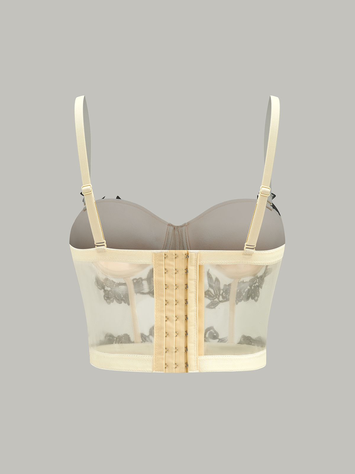 Yarı Saydam Çiçek İşlemeli Ağı Dokuma Korse Üstü