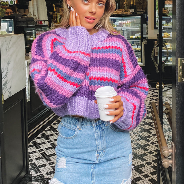 Belmont Stripe Sweater Purple