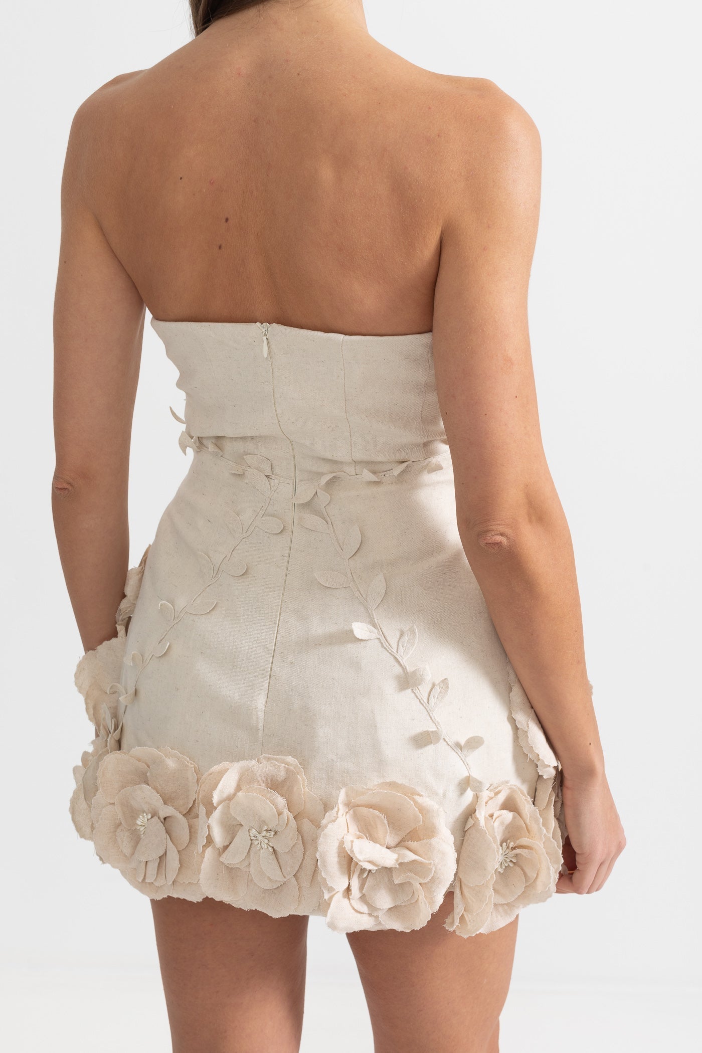 Olyssa 3D Çiçek Aplikeli Büstiyer Elbise - Ivoire