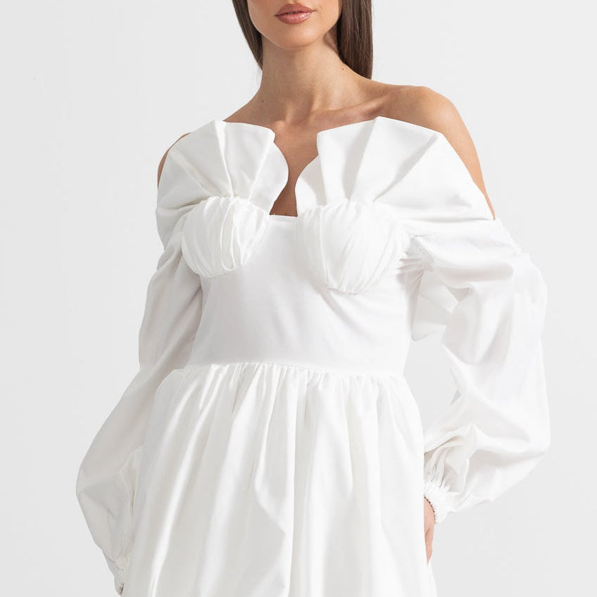 Olyssa Fırfırlı Kollu ve Hacimli Etekli Mini Elbise
