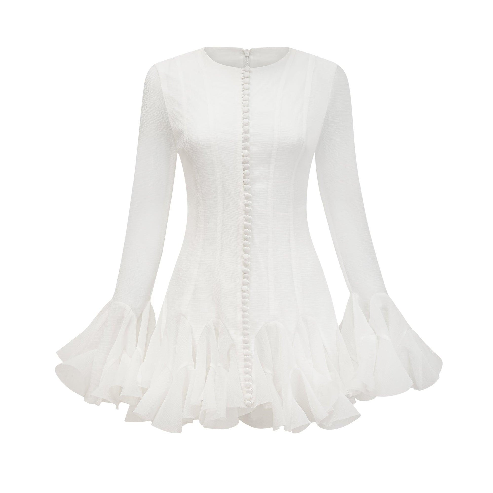 Olyssa Aurora Fırfır Detaylı Beyaz Mini Elbise