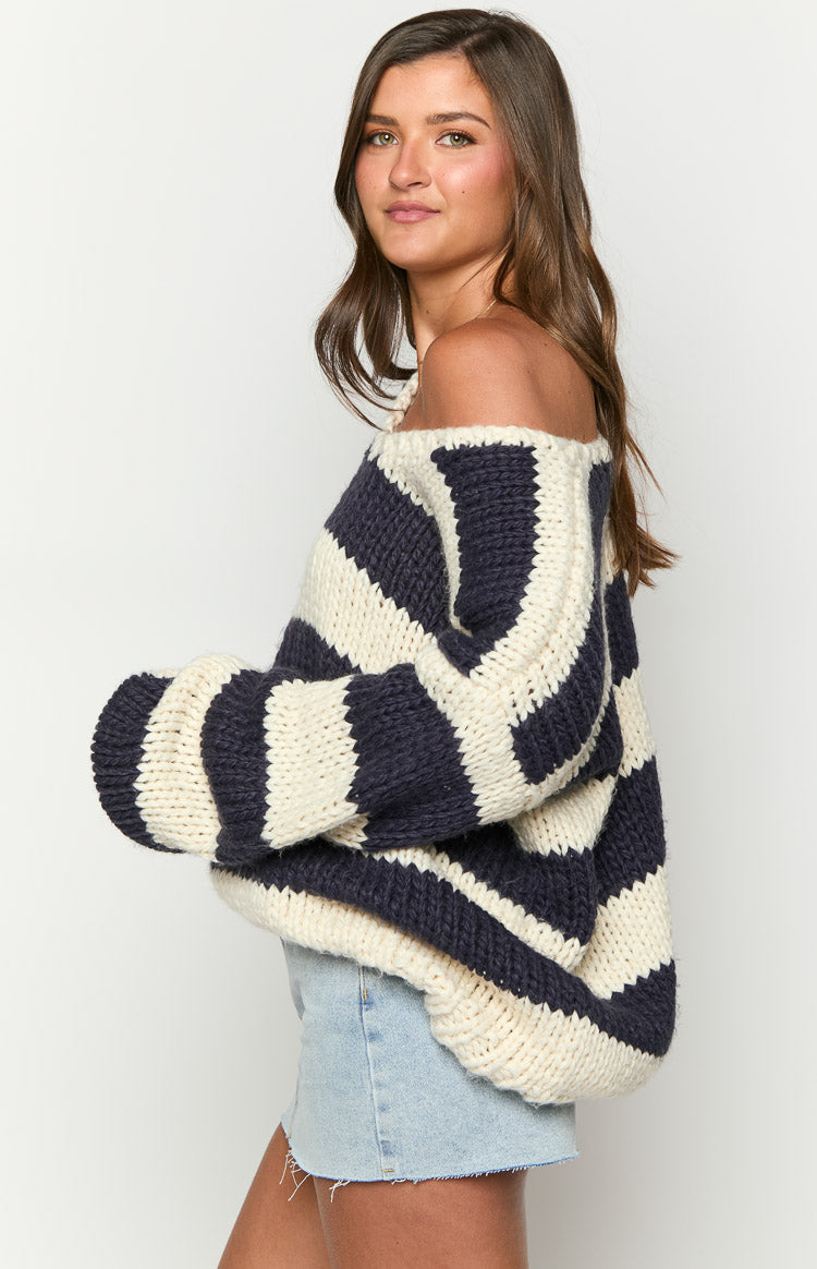 Navy Stripe Knit Sweater
