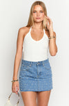 İnci Detaylı Denim Mini Etek