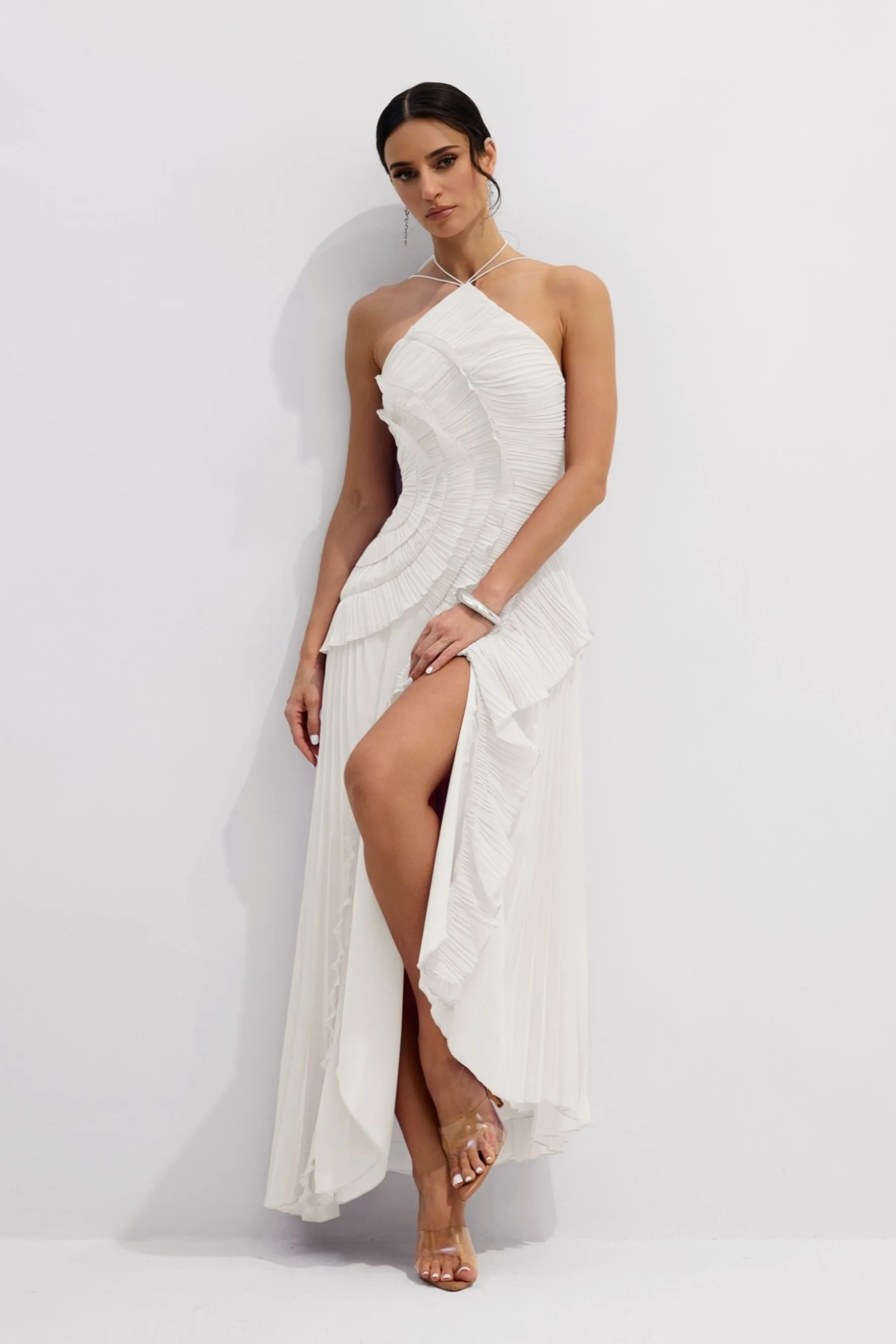 Olyssa Nina Halter Yaka Midi Elbise