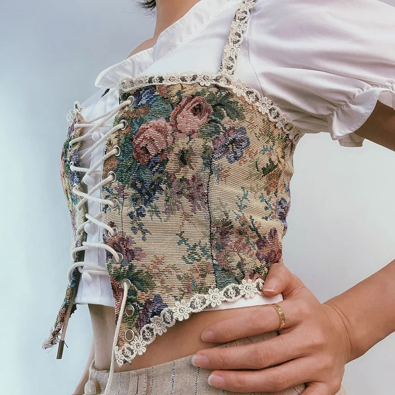 Çiçek Desenli Bağlamalı Korse