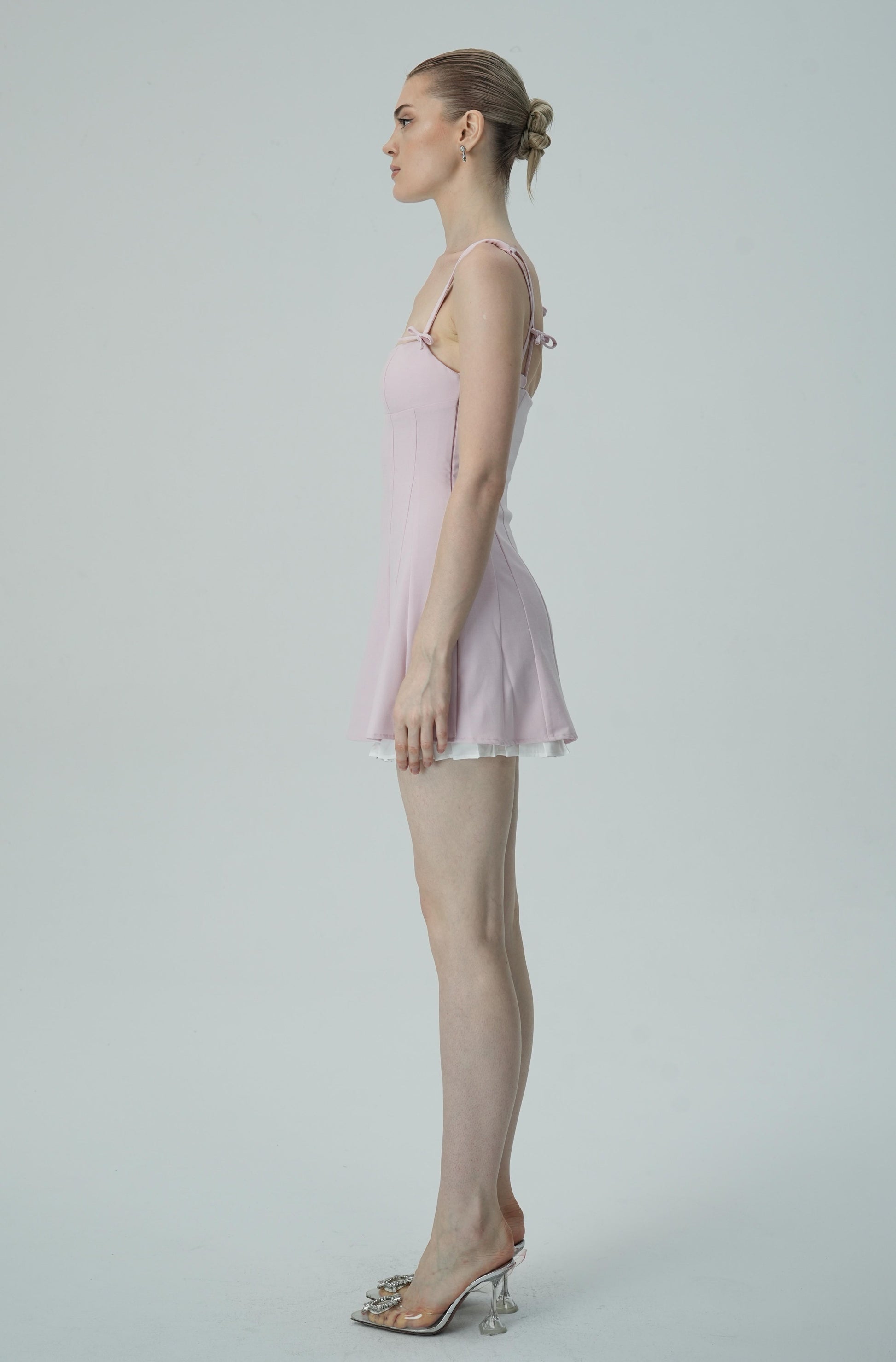 Olyssa Fiyonk Askılı Yumuşak Pembe Mini Elbise