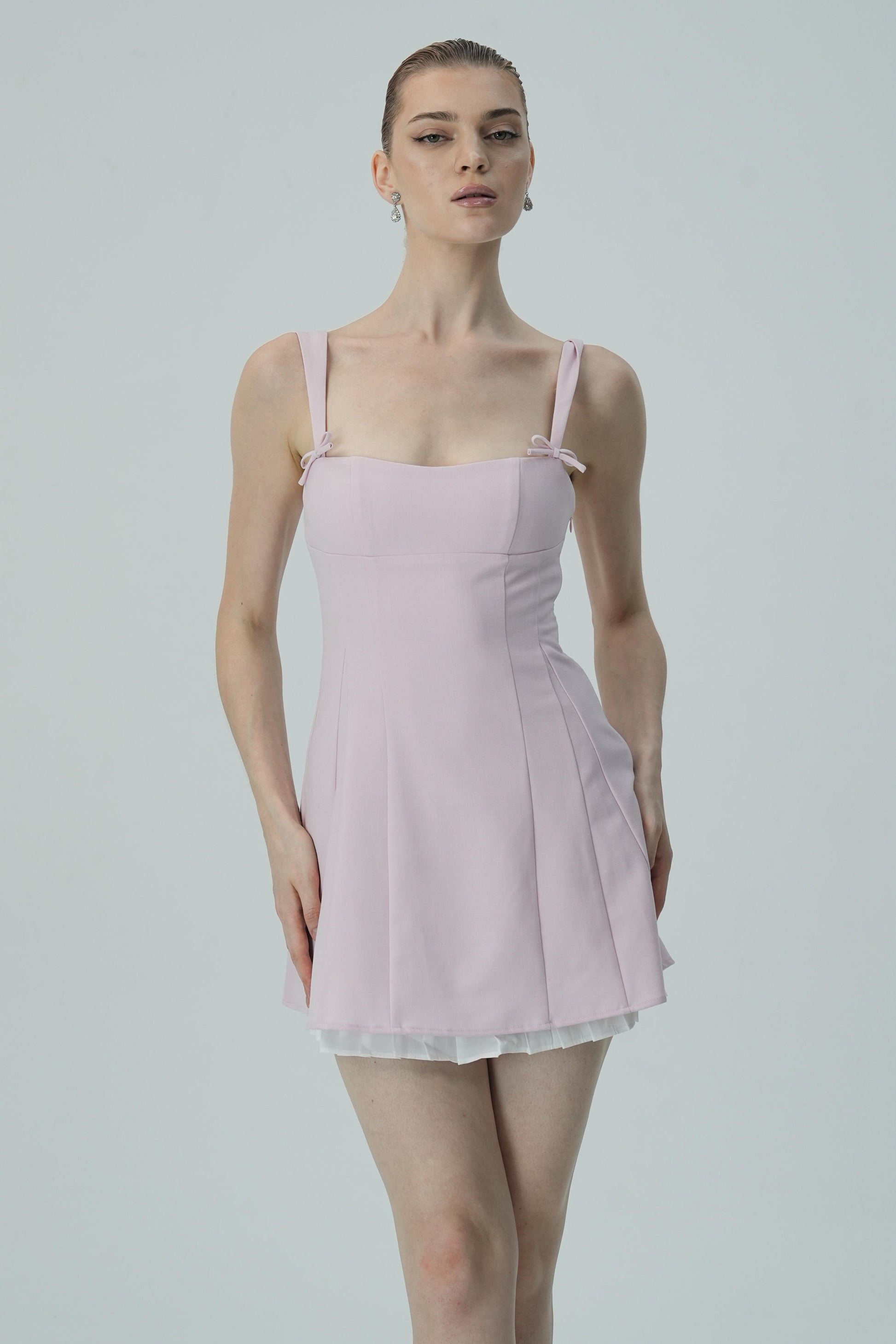 Olyssa Fiyonk Askılı Yumuşak Pembe Mini Elbise