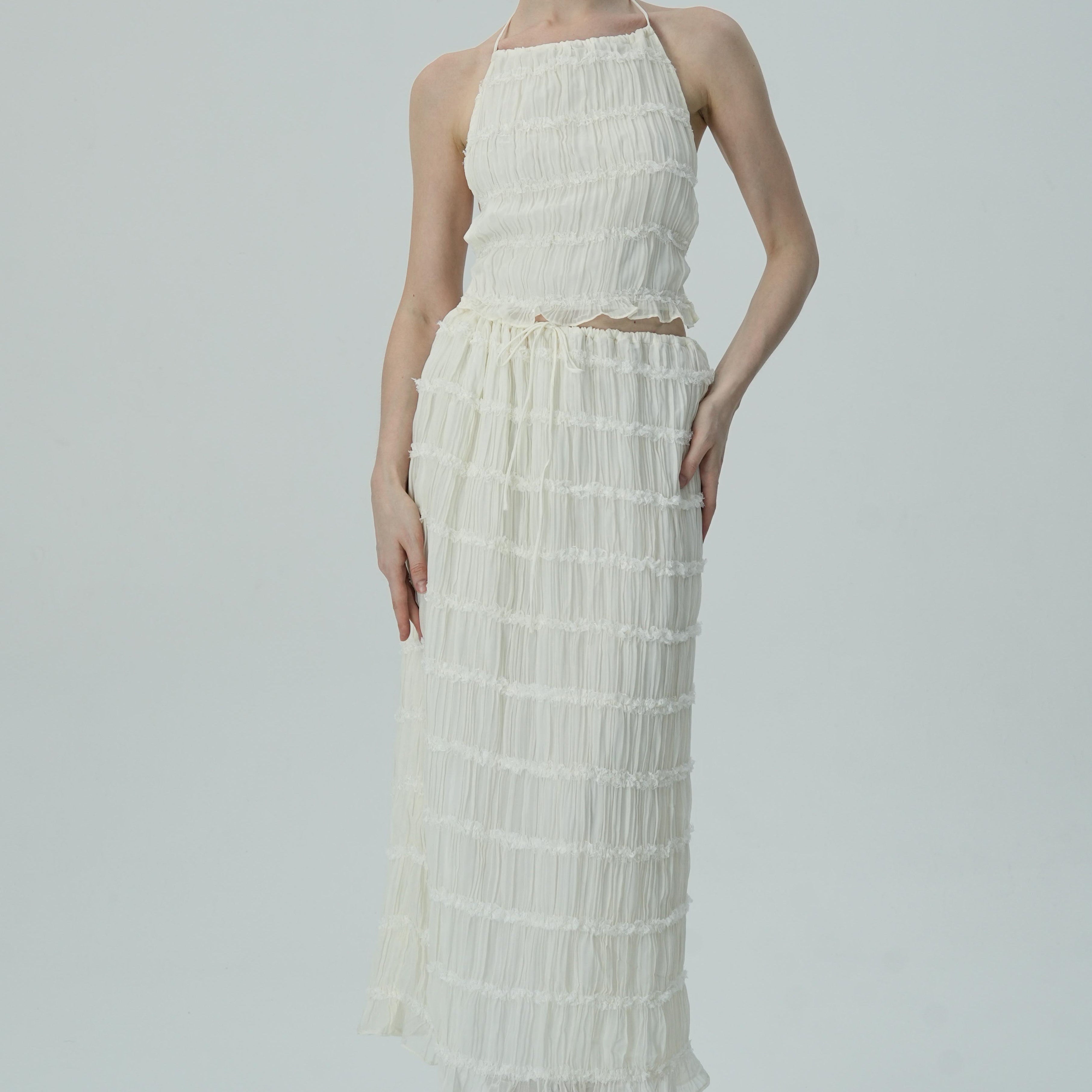 Olyssa Narin Fildişi Katmanlı Halter Midi Elbise