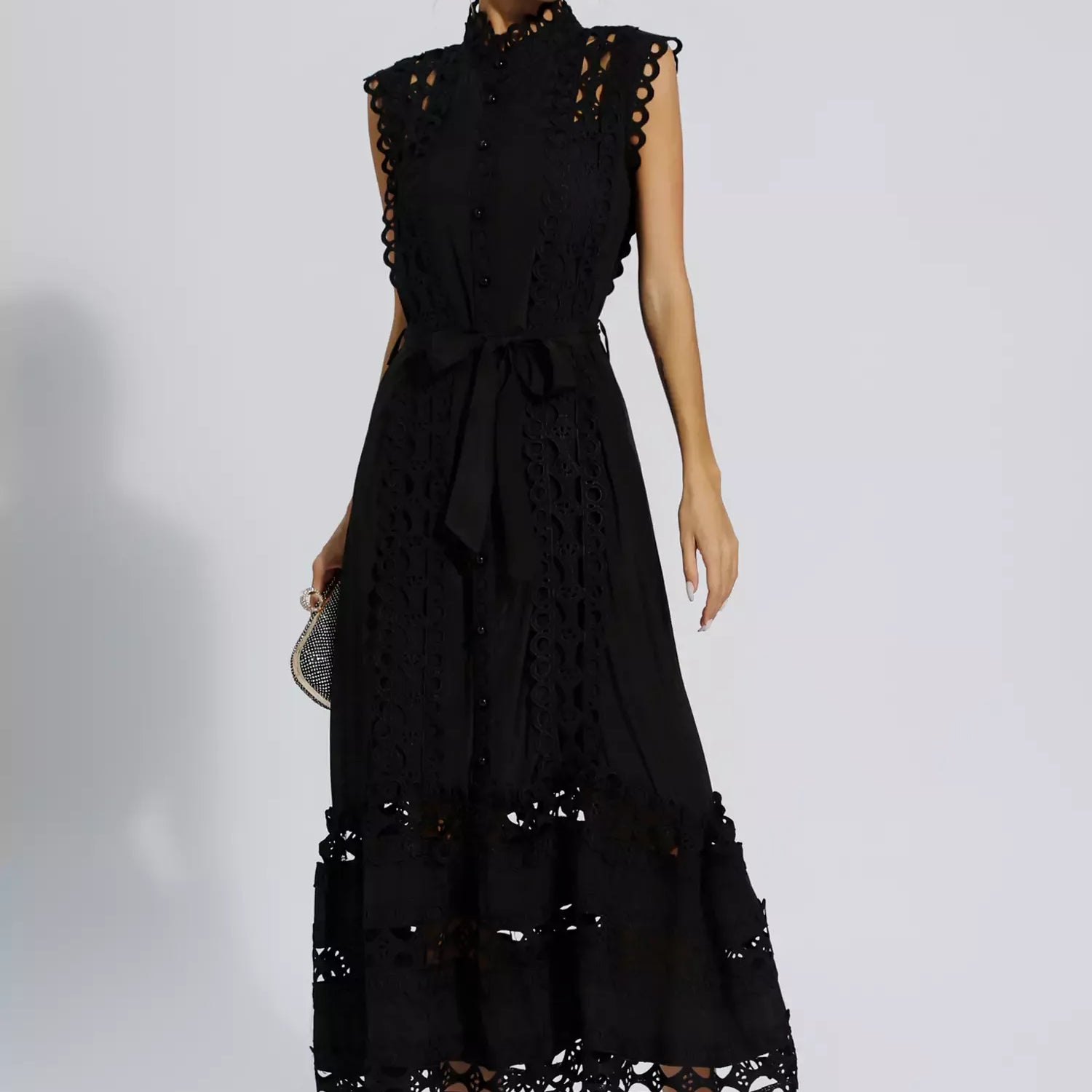 Siyah Kolsuz İçi Boş Maksi Elbise