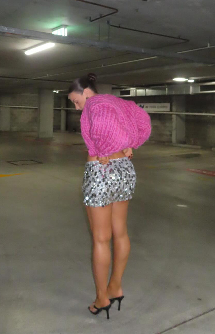 Gümüş Payetli Mini Etek