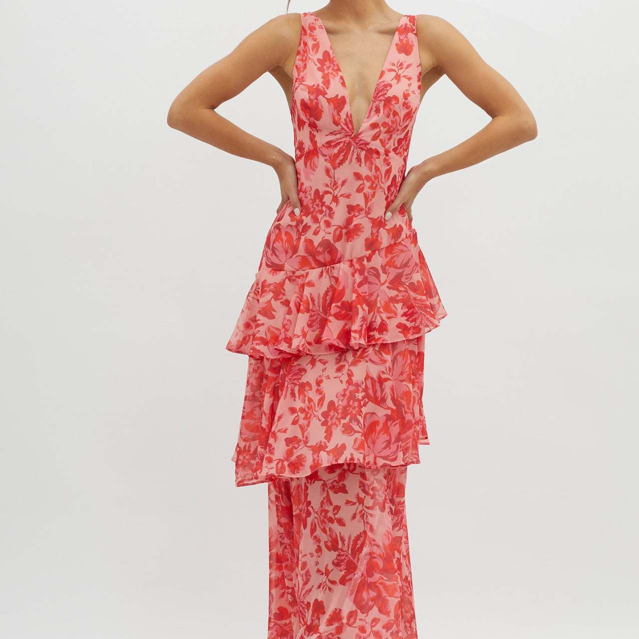 Olyssa Askılı Sırtı Fırfırlı Maxi Elbise