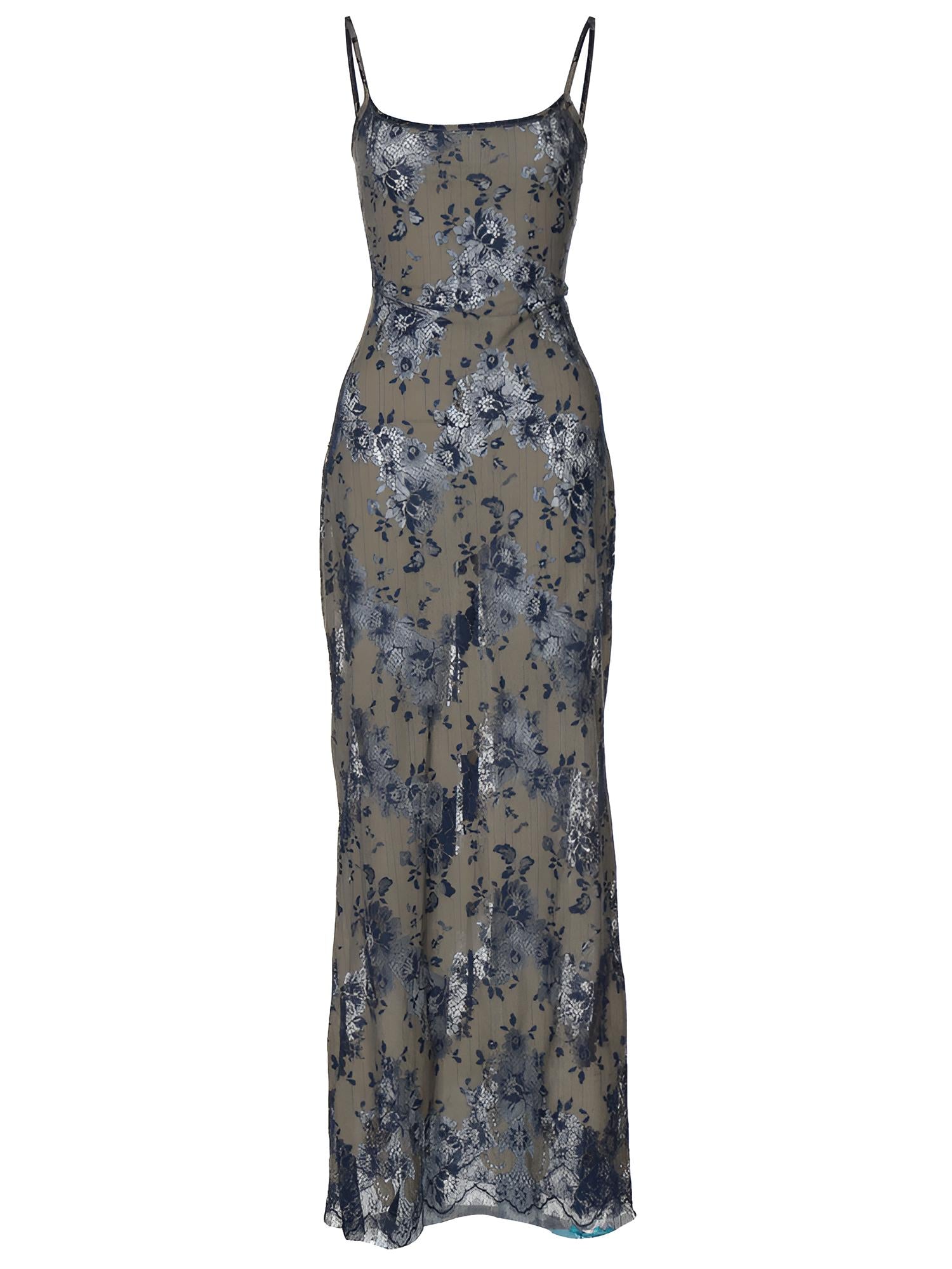 Olyssa Verna Baskılı Sırt Bağcıklı Uzun Elbise