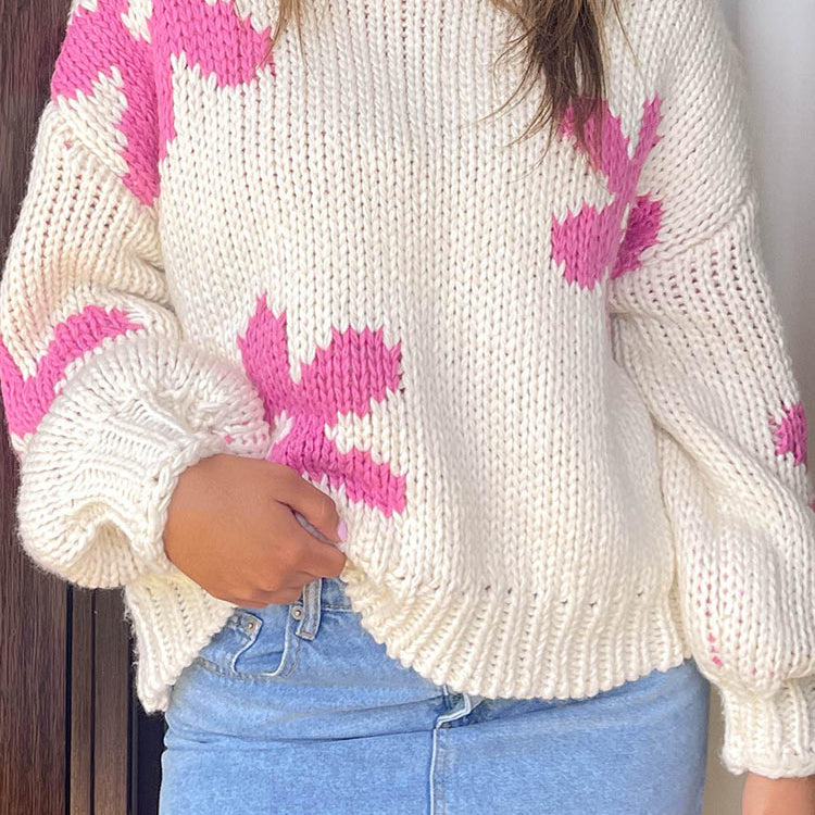 Ryver Cream Flower Knit Sweater
