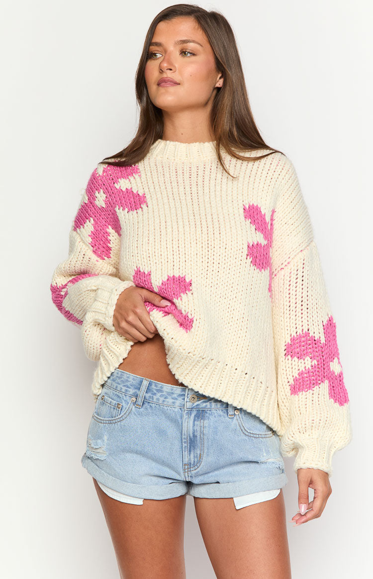 Ryver Cream Flower Knit Sweater