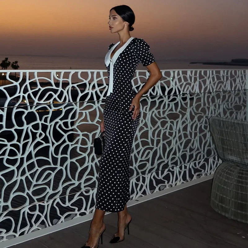 Olyssa  Puantiyeli Kruvaze Yaka Elbise