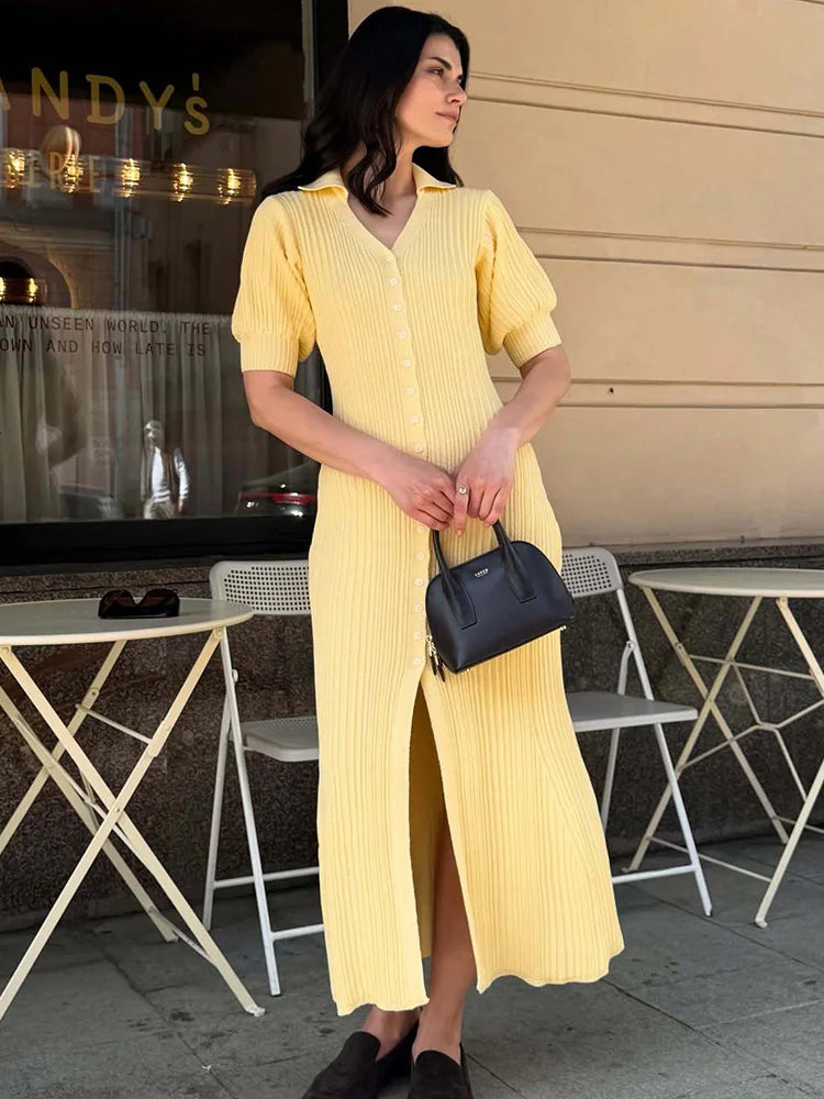 Olyssa  Yırtmaçlı Triko Elbise