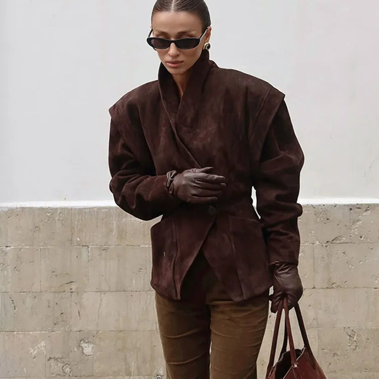 Süet Görünümlü Kruvaze Ceket