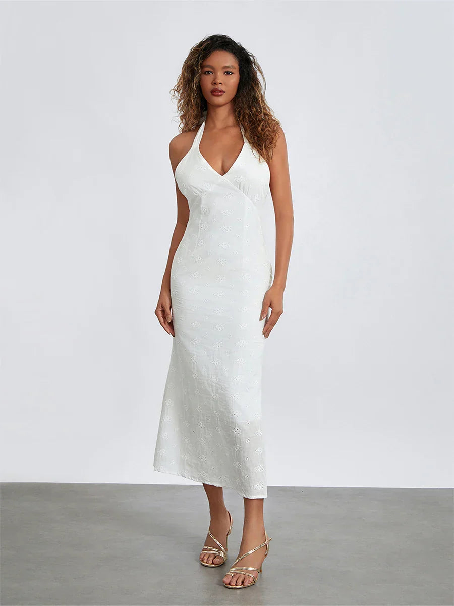 Olyssa Desenli Kumaş V Yaka Elbise