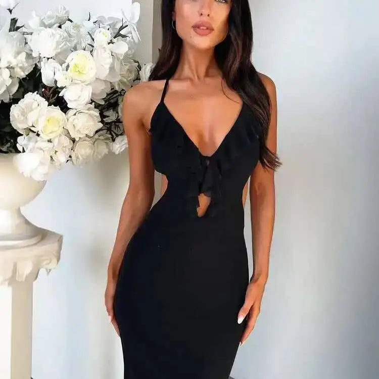 Olyssa Askılı Yırtmaçlı Elbise