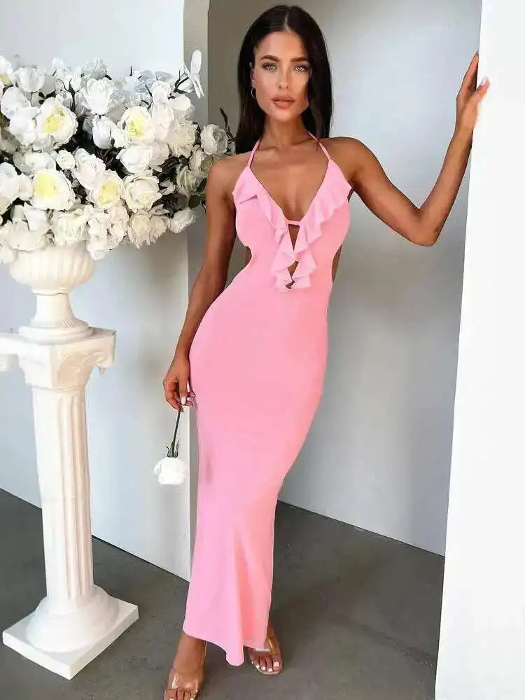 Olyssa Askılı Yırtmaçlı Elbise