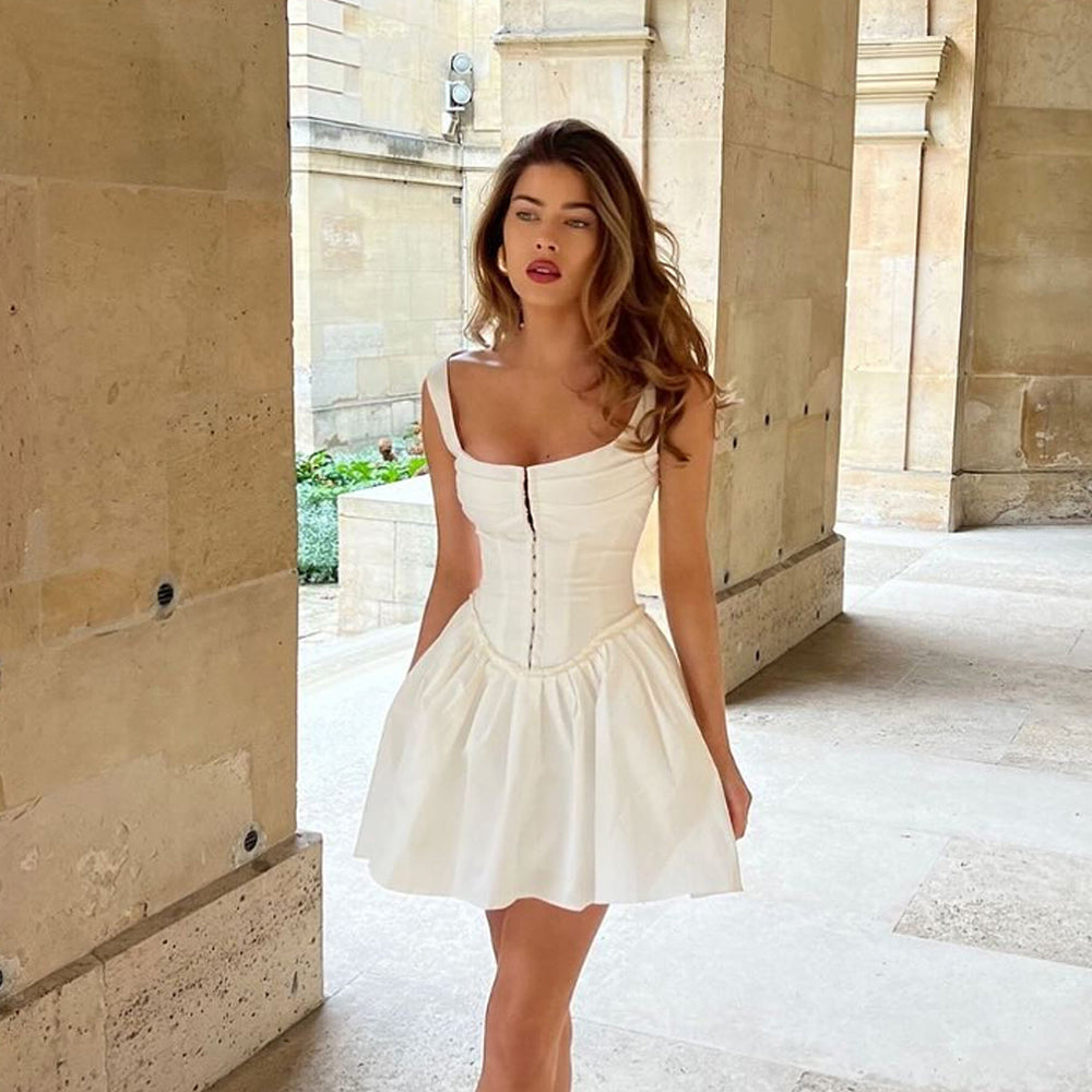 Olyssa Betsy Korse Volanlı Askılı Mini Elbise