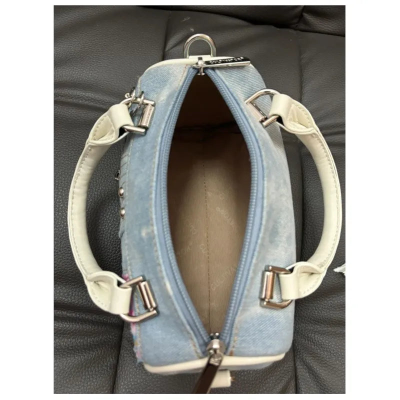 Patchwork Denim & Deri Detaylı El Çantası