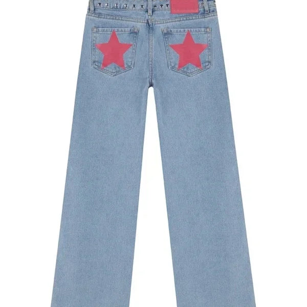 Dilemma Women's Jeans Y2K Stylish Star Graphics Hip Hop High Street Baggy Jeans Retro Harajuku Unisex Straight Through Jeans