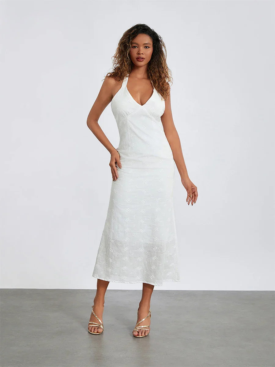 Olyssa Desenli Kumaş V Yaka Elbise