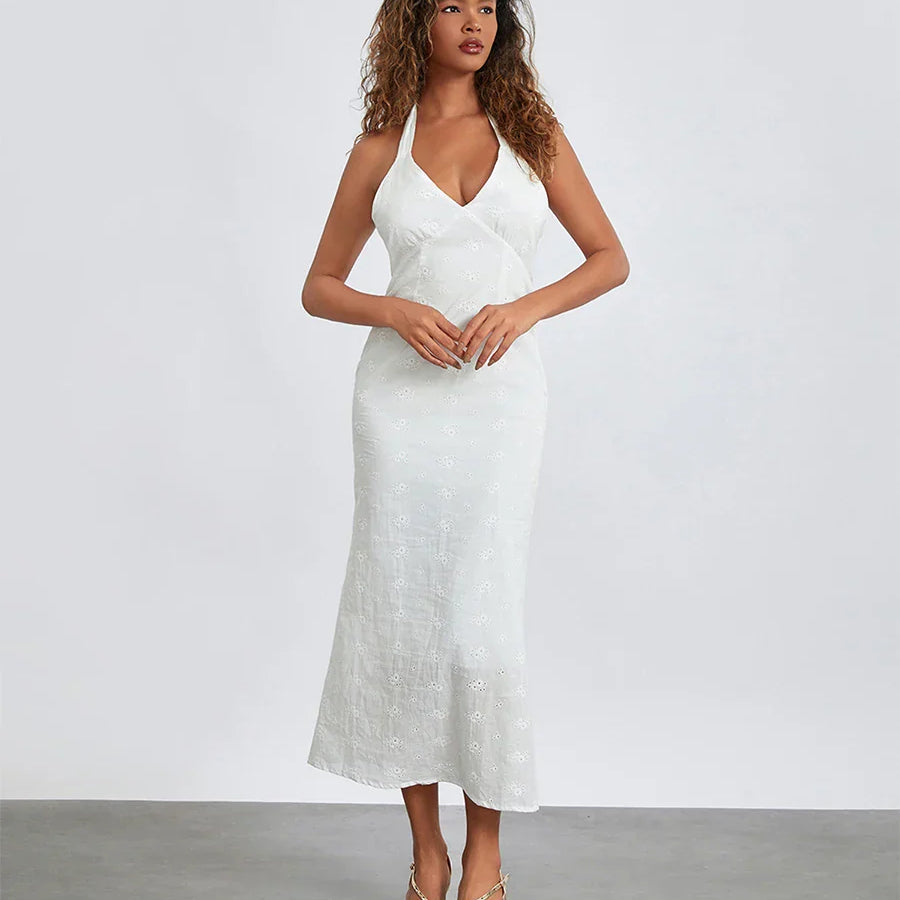 Olyssa Desenli Kumaş V Yaka Elbise