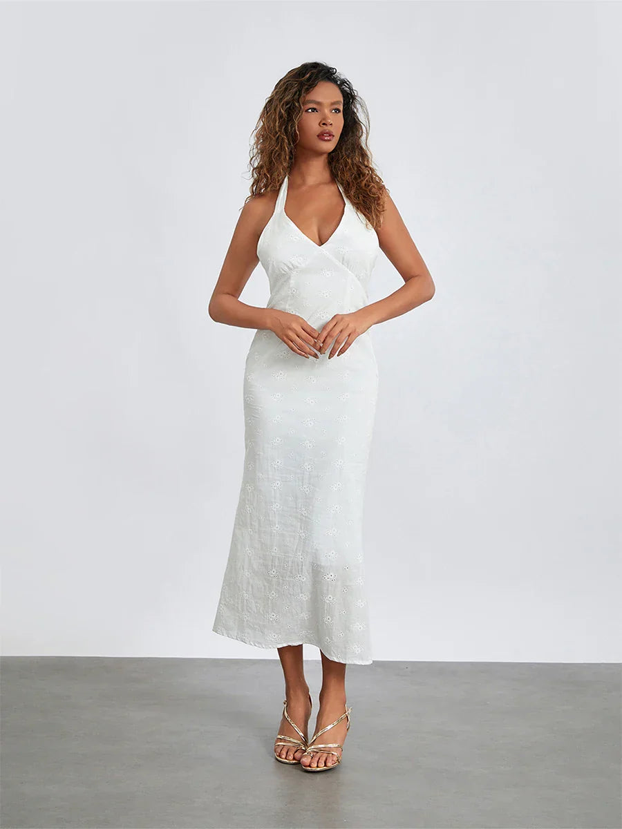 Olyssa Desenli Kumaş V Yaka Elbise