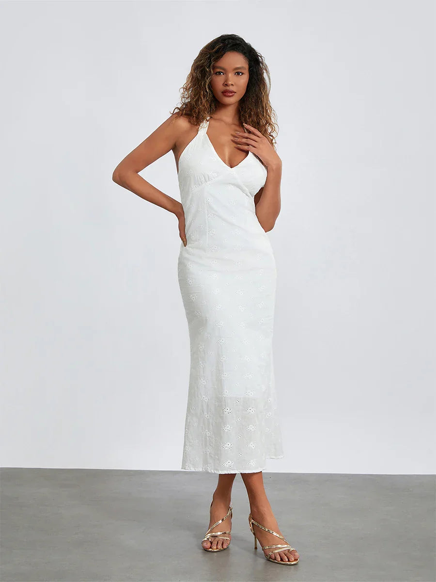 Olyssa Desenli Kumaş V Yaka Elbise