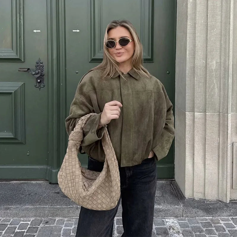 Oversize Süet Görünümlü Gömlek Ceket