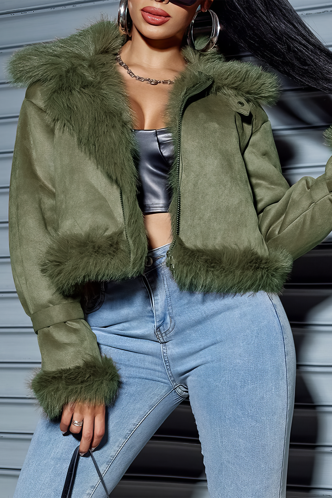 Faux Fur Crop Ceket