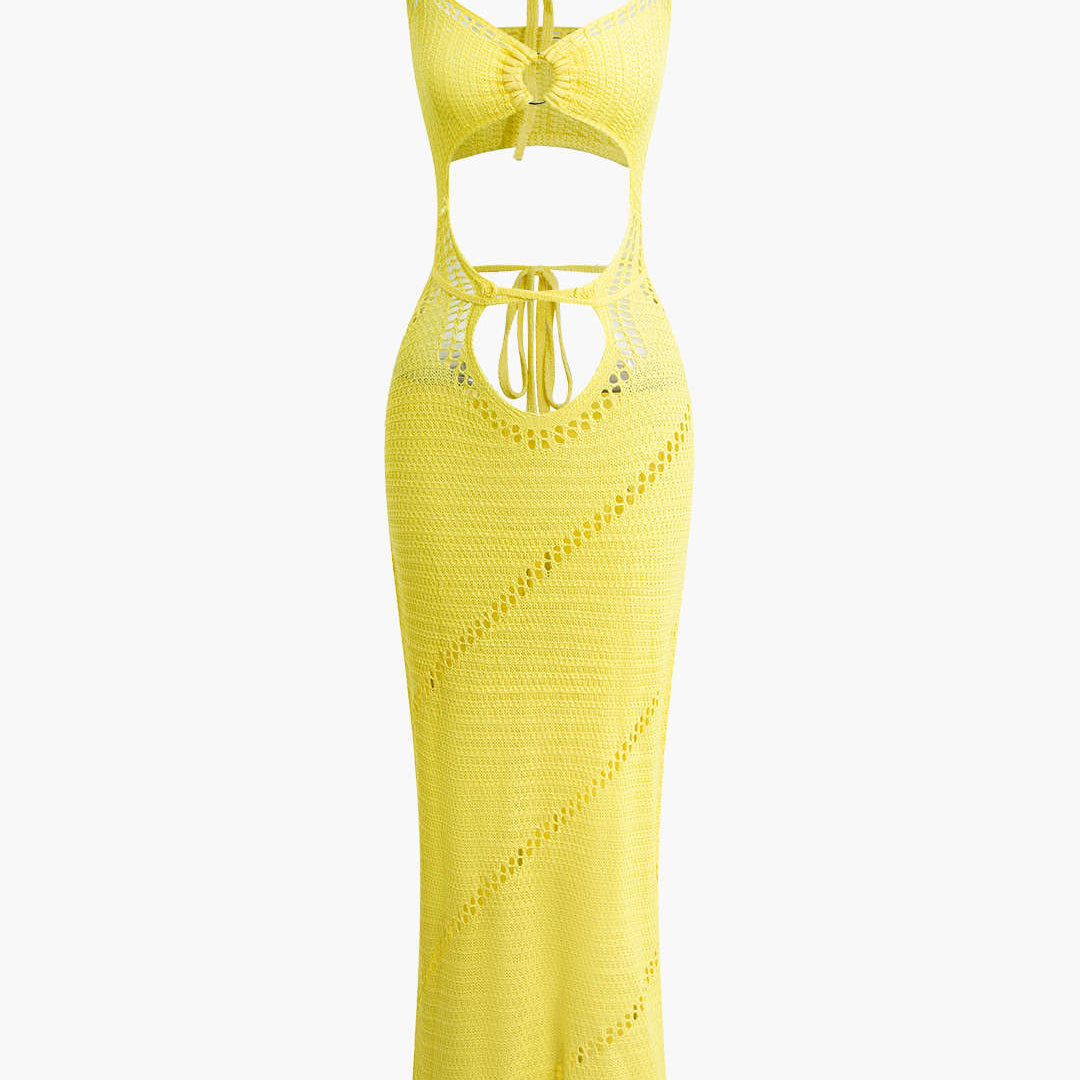 Kesik Detaylı Kravat Askılı Maxi Elbise