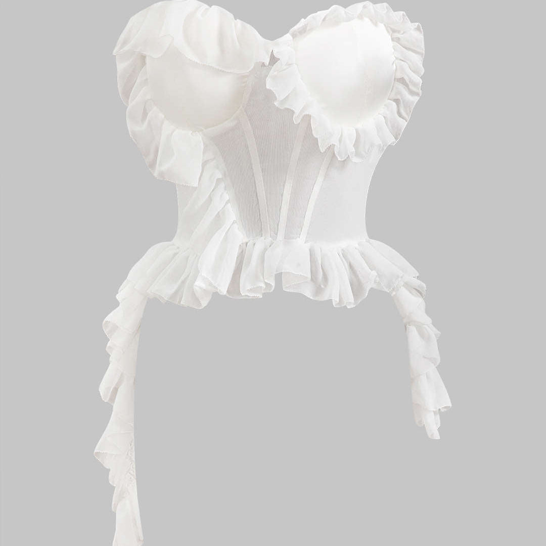 Şifon Saten Volanlı Korse Tube Bluz