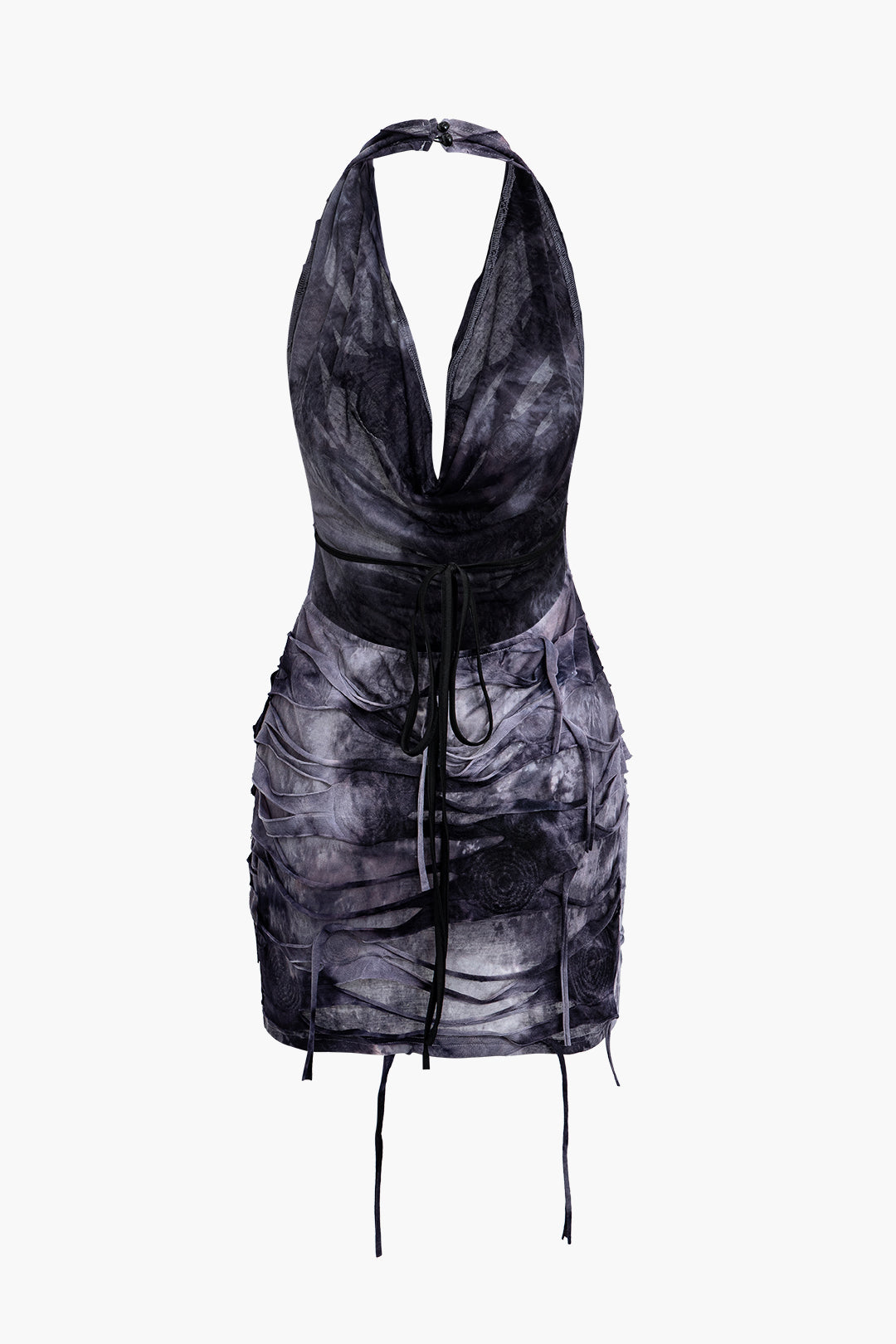 Halter Sırt Açık Yıpranmış Mini Elbise