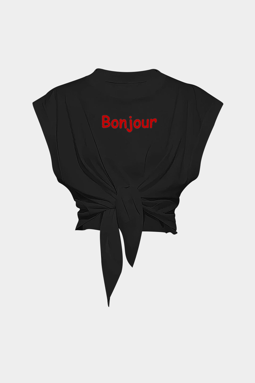 Yazı Baskılı Bağlamalı Kısa Kollu Tişört