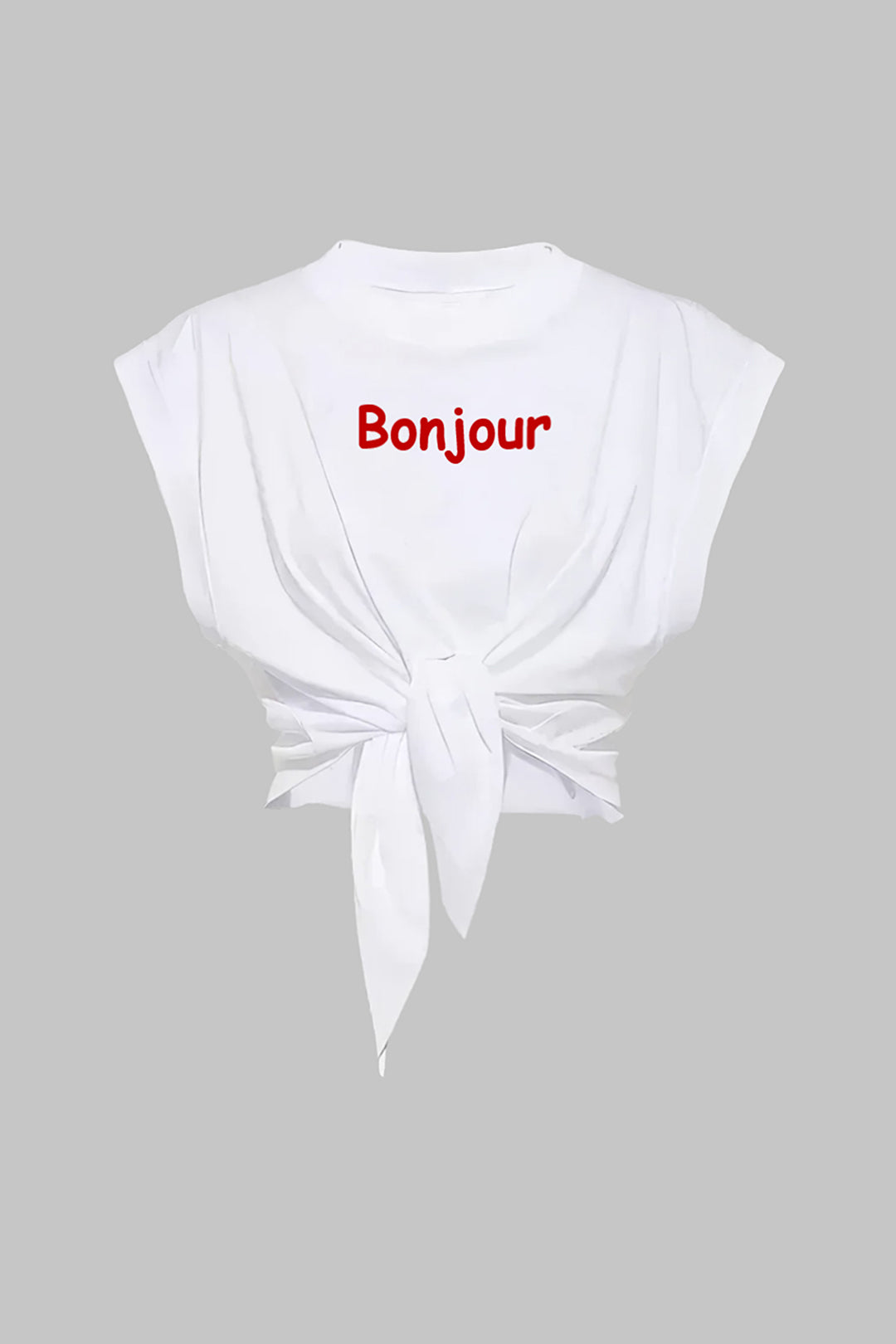 Yazı Baskılı Bağlamalı Kısa Kollu Tişört