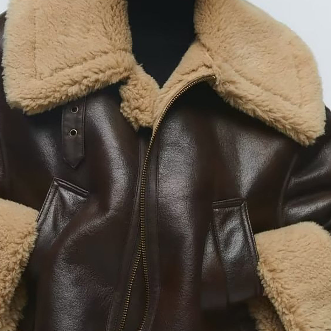 Faux Button Leather Ceket