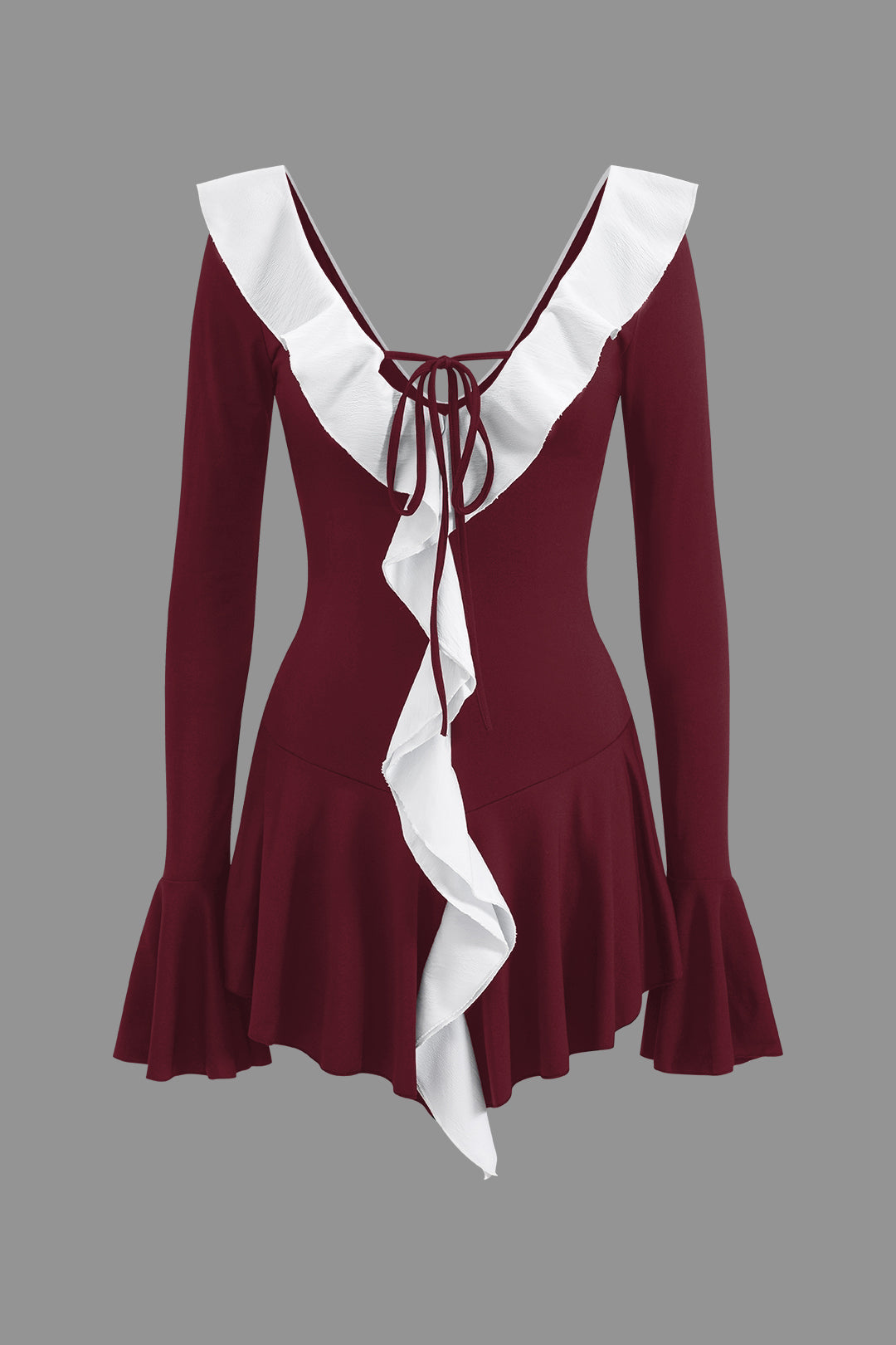 Olyssa Kontrast Fırfır Yaka Mini Elbise