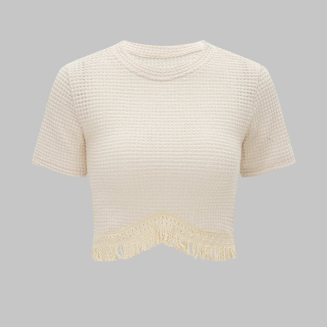 Örgü Franş Şort Kol Bluz