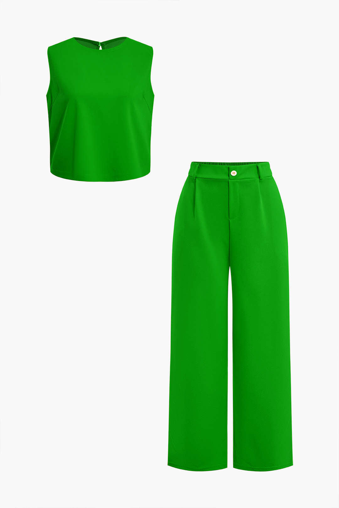 Basic Düz Kolsuz Bluz ve Düz Paça Pantolon Takımı